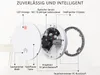 A disassembled smoke detector with its internal components exposed, with labels pointing out its features. Produktbild-Vorschau