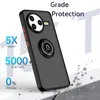 A phone case with a ring holder is shown on a cracked surface, with promotional text and graphics. Produktbild-Vorschau