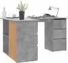 A corner desk with shelves and drawers, styled with a plant, books, and a lamp. Produktbild-Vorschau