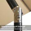 Close-up of a sun umbrella's tilting mechanism with text overlay. Produktbild-Vorschau