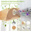 A vacuum cleaner bag with illustrations of various types of debris it can filter. Produktbild-Vorschau