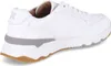 A white leather sneaker with gray accents and a brown sole, shown from the side. Produktbild-Vorschau