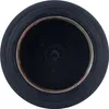 A top-down view of a black filter with a metallic rim and a central hub. Voir les images du produit