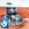 A box of dishwasher salt is placed in front of an open dishwasher filled with dishes. Podgląd zdjęcia produktu