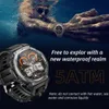 A man swimming underwater, with a smartwatch prominently displayed in the foreground and marketing text overlayed. Produktbild-Vorschau