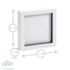 A white shadow box frame with dimensions indicated by measurement lines and text. Produktbild-Vorschau