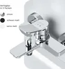 A close-up view of a chrome-finished faucet mounted on a white wall, with color options listed to the left. Produktbild-Vorschau
