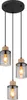 A three-light pendant chandelier with glass shades and wooden accents, suspended from a black ceiling mount. Anteprima dell’immagine prodotto