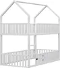 A white bunk bed with a house-shaped frame and safety railings. Anteprima dell’immagine prodotto