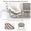 A rocking chair with cushions in a room setting, accompanied by close-up shots and descriptive text. Anteprima dell’immagine prodotto