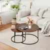 Couchtisch Rund aus Holz,Satztisch 2er Set,Imitation Marble Produktbild-Vorschau 2