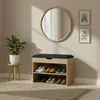 A shoe cabinet with a padded seat in a hallway setting. Podgląd zdjęcia produktu