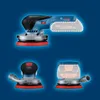 A collage of three images showing a Bosch cordless orbital sander from different angles, with a highlighted battery pack. Anteprima dell’immagine prodotto