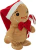 A plush gingerbread man toy wearing a Santa hat and holding a candy cane. Voir les images du produit