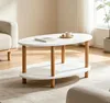 2-Tier Couchtisch oval aus Holz,Moderner Beistelltisch Produktbild-Vorschau 1