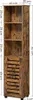 A tall, narrow cabinet with shelves and a slatted door, with dimensions labeled in centimeters. Náhled obrázku produktu