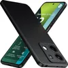 A black phone case is shown diagonally over a smartphone displaying marketing information. Podgląd zdjęcia produktu