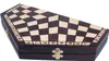 A wooden chess board with a unique geometric design, shown closed and from a diagonal angle. Anteprima dell’immagine prodotto