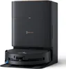 A black robot vacuum cleaner with its docking station, presented against a white background. Produktbild-Vorschau