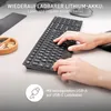 Hands typing on a black keyboard with a mouse and a small dish of items in the background. Produktbild-Vorschau