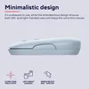 A side view of an ultra-thin wireless mouse with feature callouts below. Produktbild-Vorschau