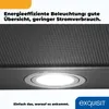 Close-up of a range hood with a light on, with marketing text and a logo. Produktbild-Vorschau