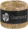 A ball of beige yarn with gold sequins, wrapped in a black band with brand and product name. Produktbild-Vorschau