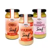 Three jars of mustard are arranged in a group against a white background. Produktbild-Vorschau