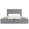 A gray upholstered bed frame with a headboard and slatted base, shown from the front. Náhľad obrázku produktu