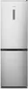 A front view of a silver refrigerator with a black dividing line and a control panel on the upper door. Produktbild-Vorschau
