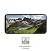 A smartphone displaying a mountain landscape, with a promotional icon and text below. Produktbild-Vorschau