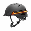 A black bicycle helmet with integrated orange LED lights on the back. Náhled obrázku produktu
