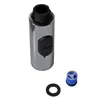 A chrome-plated shower head part with black buttons, a black washer, and a blue and white filter component, all set against a white background. Produktbild-Vorschau