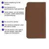 A brown leather-like phone case with descriptive text in German and English. Produktbild-Vorschau