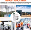 Collage of images showing applications of electrical components, including cell towers, solar panels, electric vehicle charging, and factory automation. Produktbild-Vorschau
