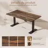 A product details collage for a height-adjustable desk, showing dimensions, material options, and feature highlights. Voir les images du produit