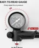 Close-up of a bicycle shock pump gauge and handle. Produktbild-Vorschau