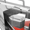 Close-up view of a stainless steel slicer with a red conveyor belt. Voir les images du produit