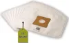 A stack of white vacuum cleaner bags with a brown cardboard insert, and a green tag that says "10 Beutel" (10 Bags). Produktbild-Vorschau