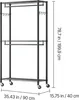 A black metal garment rack with shelves and hooks, shown with dimensions indicated. Produktbild-Vorschau