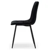 A side view of a black upholstered dining chair with black metal legs, set against a white background. Podgląd zdjęcia produktu