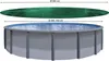 A round swimming pool with a green cover above it, with dimensions indicated. Produktbild-Vorschau