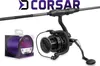 A fishing rod and reel set with a spool of fishing line. Produktbild-Vorschau