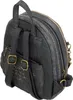 A close-up side view of a gray backpack with gold accents. Voir les images du produit