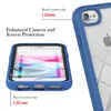 A close-up view of a blue phone case with a clear back, showing the camera and screen protection features. Produktbild-Vorschau