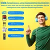 A man wearing headphones is shown next to a list of audio input options for a HiFi system. Produktbild-Vorschau