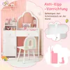 A child's vanity set with a chair, displayed in a room with pink striped walls and a cloud-shaped mirror. Voir les images du produit