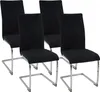 Four black dining chairs with chrome cantilever bases are arranged in a group against a white background. Náhled obrázku produktu