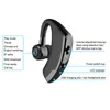 A black Bluetooth headset with labels pointing to its various functions and ports. Produktbild-Vorschau