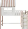 A loft bed with a house-like structure, a window, and a ladder. Podgląd zdjęcia produktu